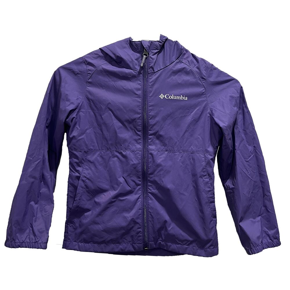 Columbia Girls XS Purple Hooded Rain Jacket Windbreaker Lightweight Zip As-Is